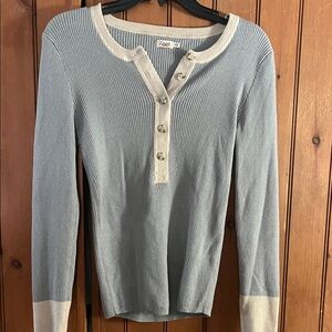 Faherty Gray and Cream Long Sleeve Henley